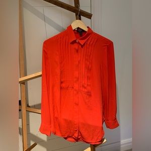 J Crew blood orange blouse with pleating. Size 6 in great condition!